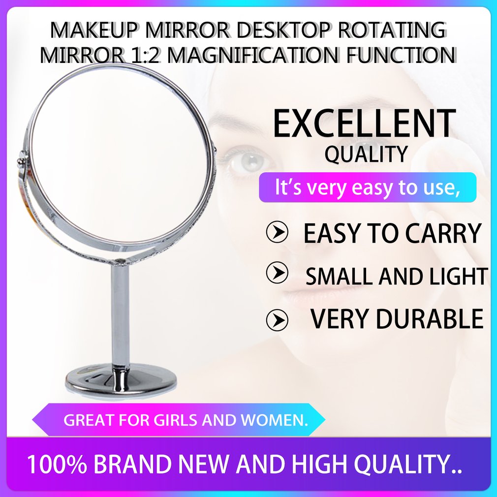 Koreansk metall spegel smink spegel dressing speglar skrivbord roterande 1:2 förstoringsfunktion kvinnor smink verktyg ljus