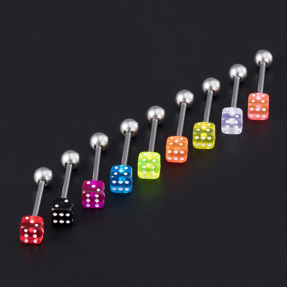 2 stück metall-gotisch-zungenpiercing-ohrstecker, zungenpiercing-würfel-kugel-streifen-durchbohren-stift-ohrstecker, hantel-körperschmuck-ohrringe