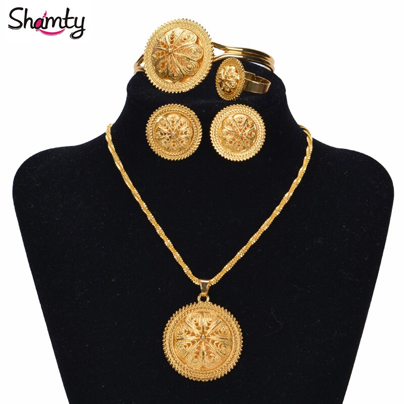 Shamty Ethiopian Jewelry Sets For Woman Pure Gold Color African Nigeria Sudan Eritrea Kenya Wedding Habasha Style Jewelry A30028