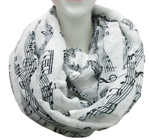 FOXMOTHER, , bufandas blancas a la con estampado de letras y notas musicales, hojas de notas y Piano, para madres y mujeres: White Black