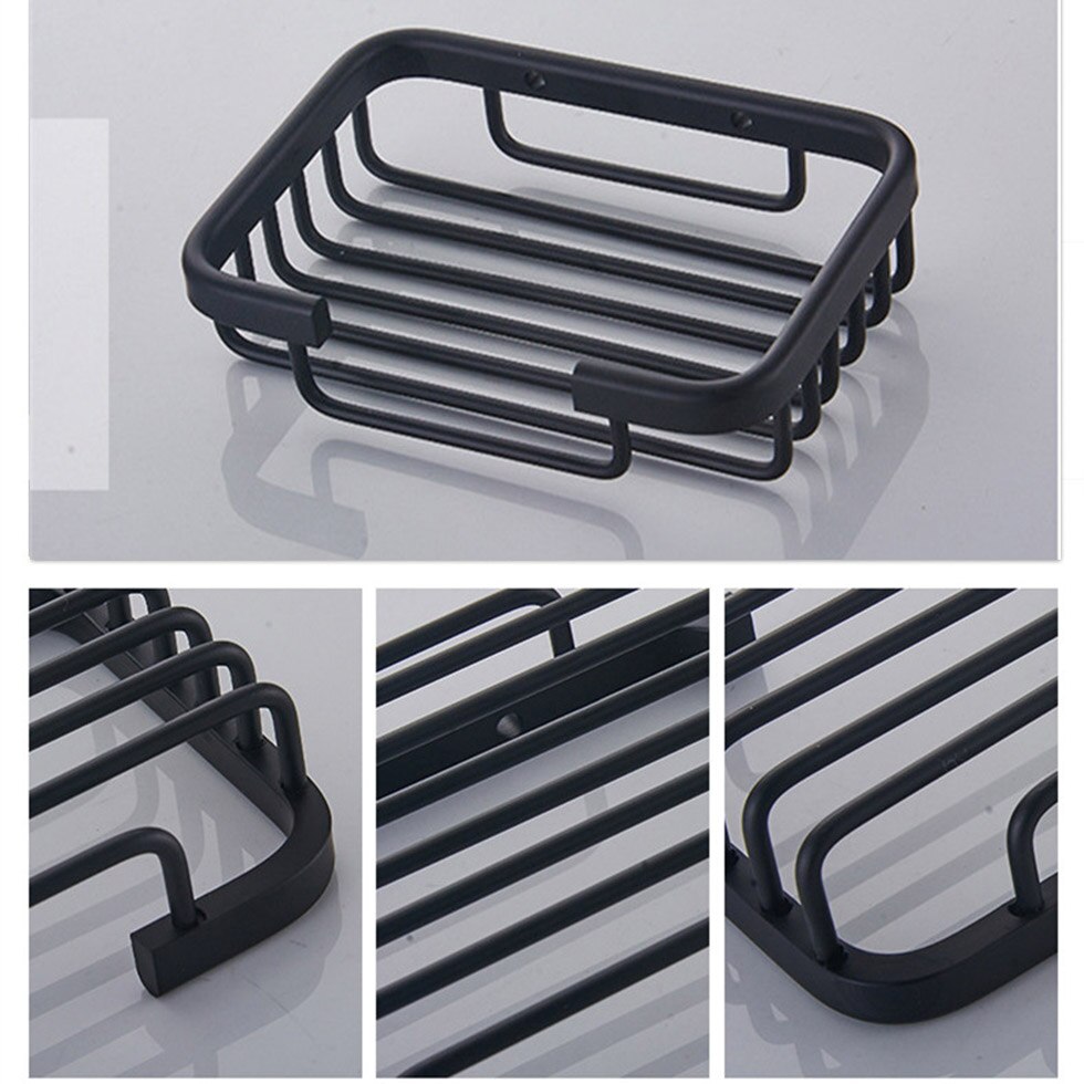 Zwart Zeepbakje Opslag Houder Aluminium Badkamer Douche Wandmontage Decoratieve Zeepbakjes Doos Mand Vierkante Rack Zeep Case Box
