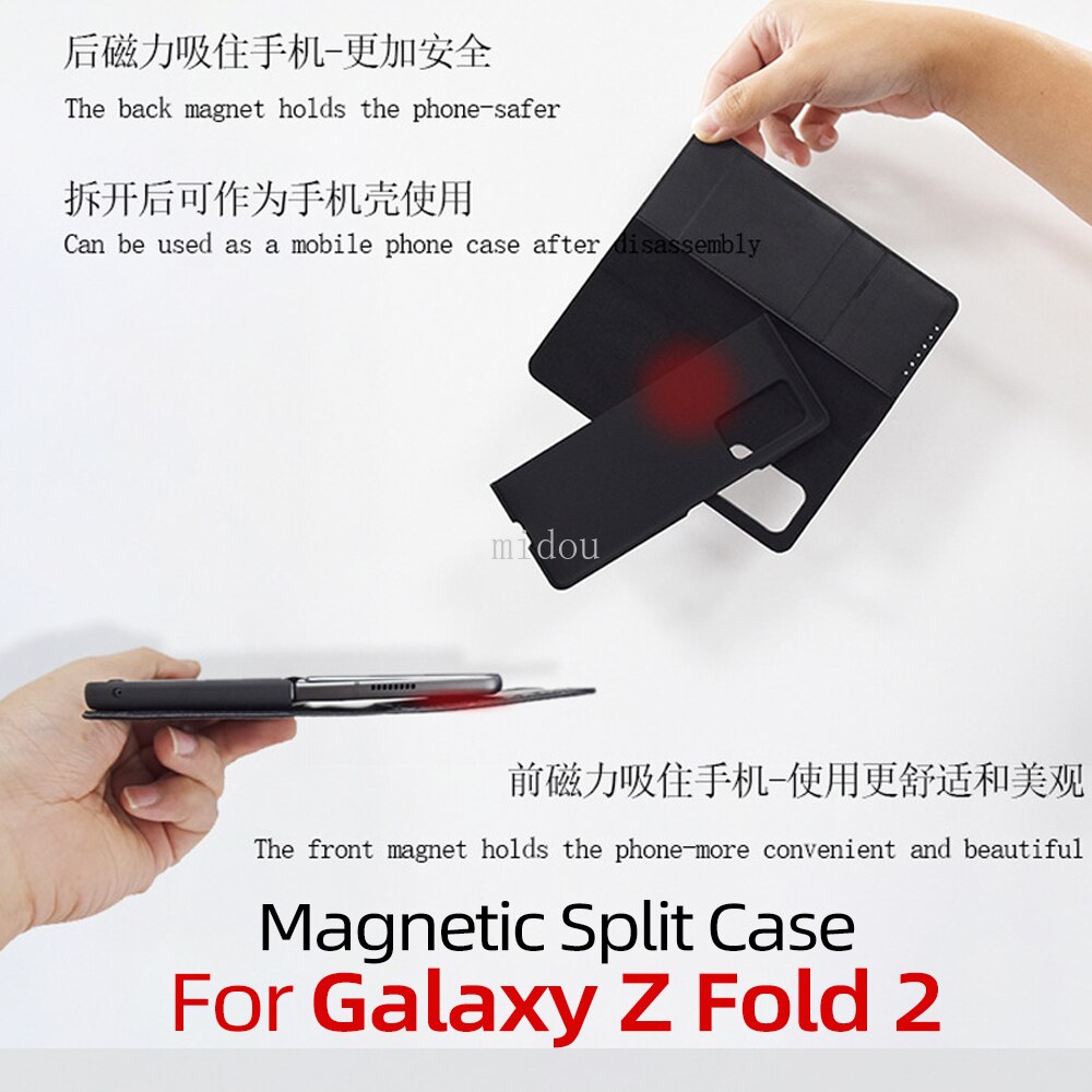 Magnetic attraction Split fold Case For Galaxy Fold 2 Case Case for Galaxy Z Fold2 5G Leather Flip Case Mobile Phone Shell