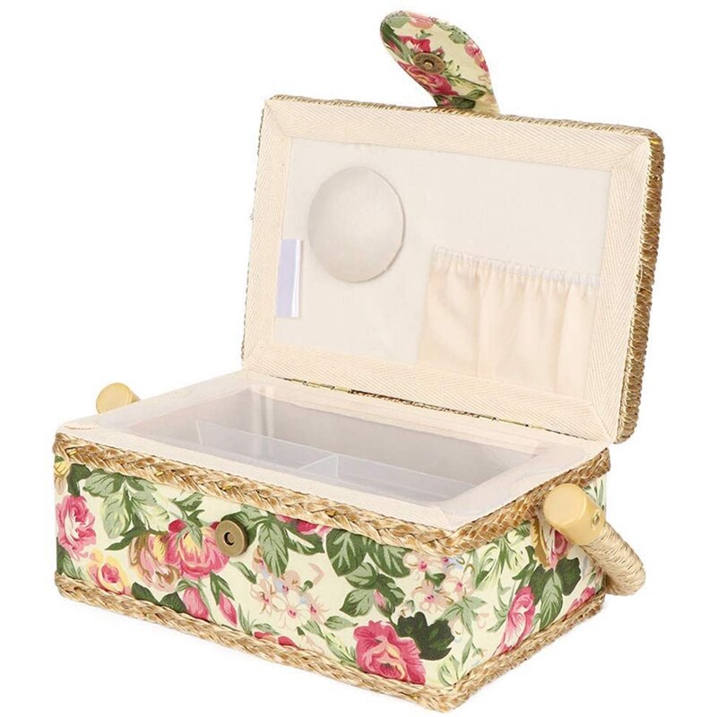 Sewing Basket, Household Fabric Craft Handmade Sewing Basket Thread Needle Organizer Household Hand-Woven Sewing Tool