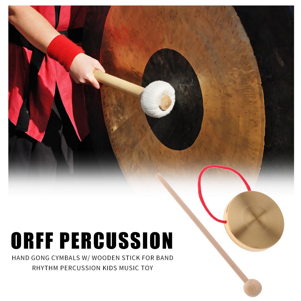 21cm Hand Gong Copper Cymbals with Wooden Stick Percussion Kids Music Toys Traditional Chinese Folk Percussion Instruments