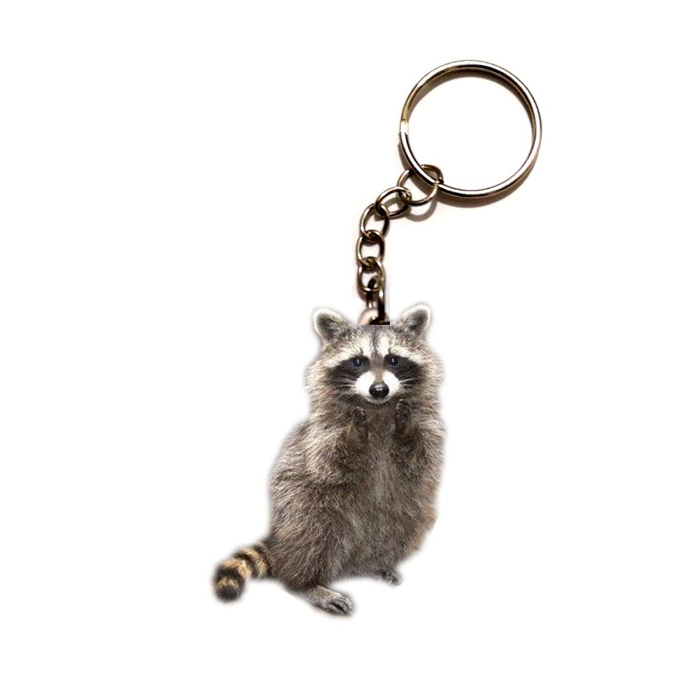 Cute Waschbär Acryl Keychain Fliegen Flügel Hunde stahl Schlüsselring Anhänger Besten Freund Schlüssel Kette Zubehör Schlüsselanhänger Männer Spielzeug: 3