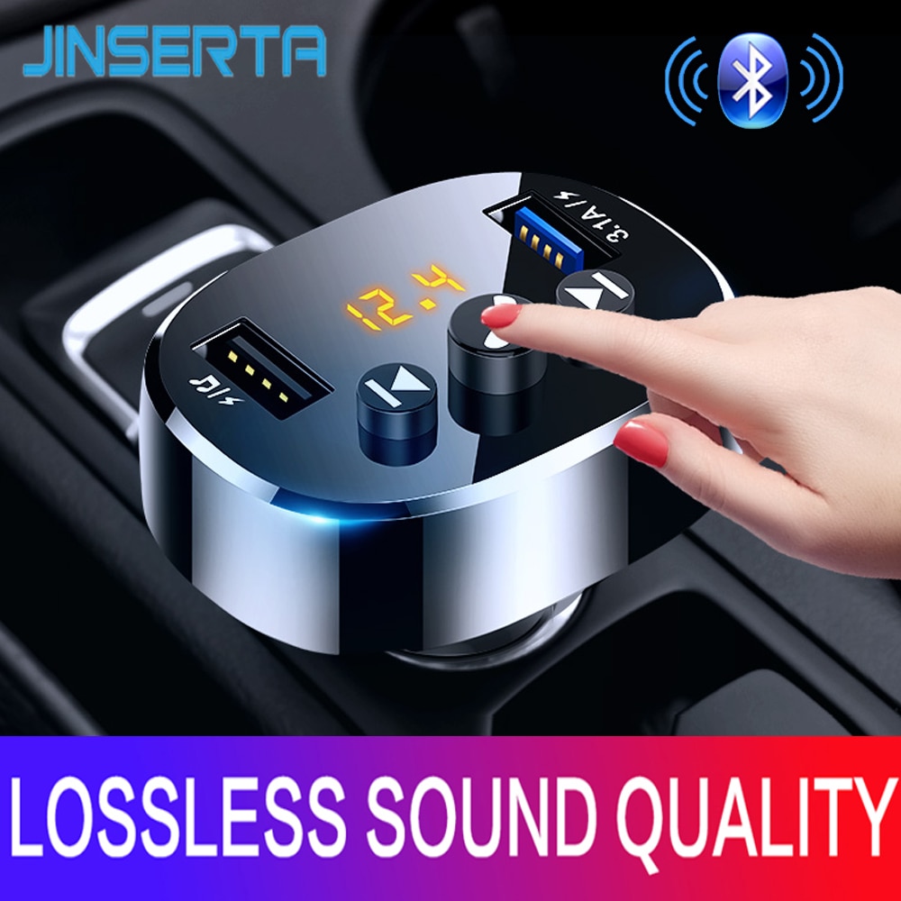 Jinserta Fm-zender Auto Bluetooth 5.0 Fm Radio Modulator Carkit Dual Usb Car Charger Handsfree Draadloze MP3 Speler