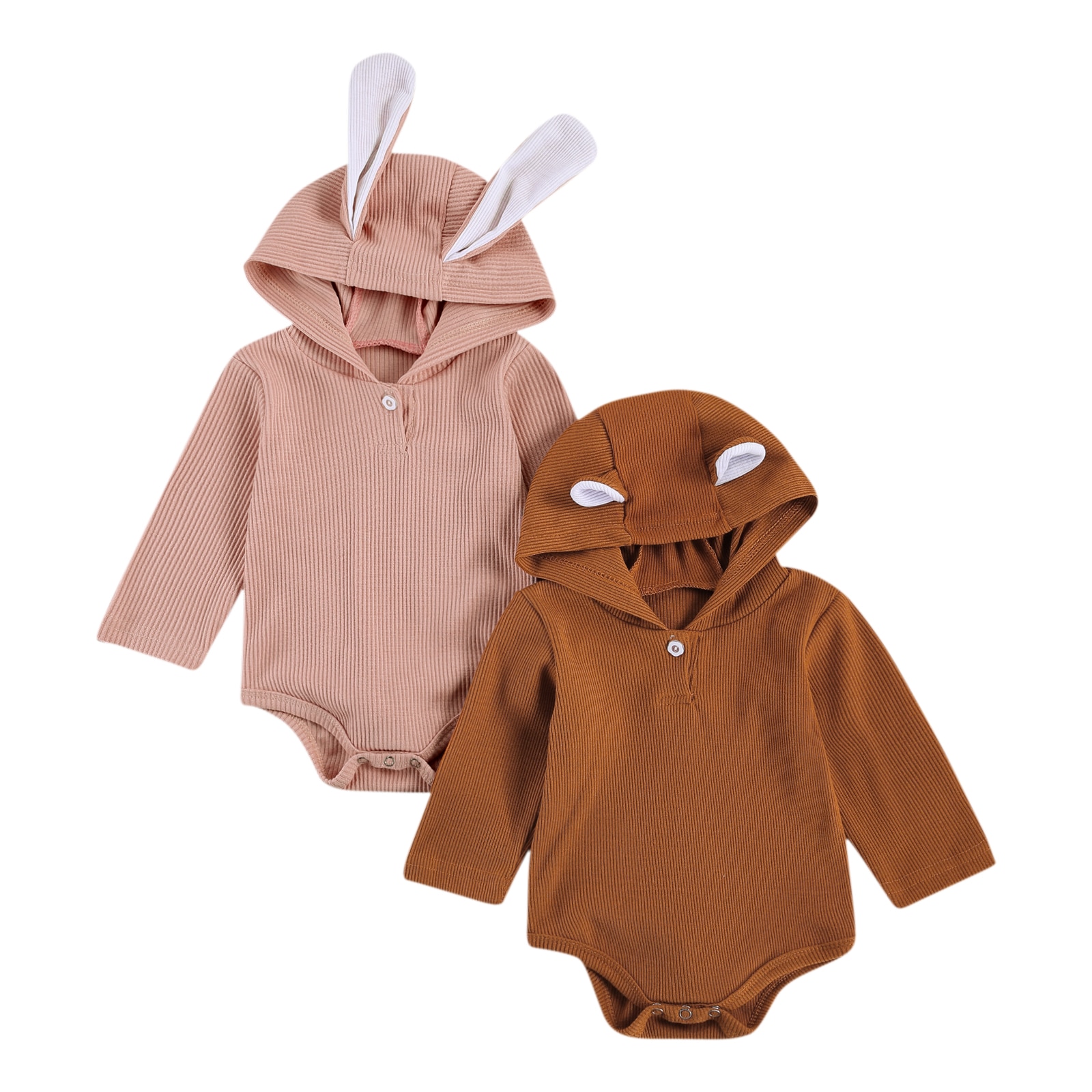 Focusnm bebê recém-nascido meninas meninos bodysuits urso sólido orelha com capuz botão de manga longa adorável macacões 0-18m