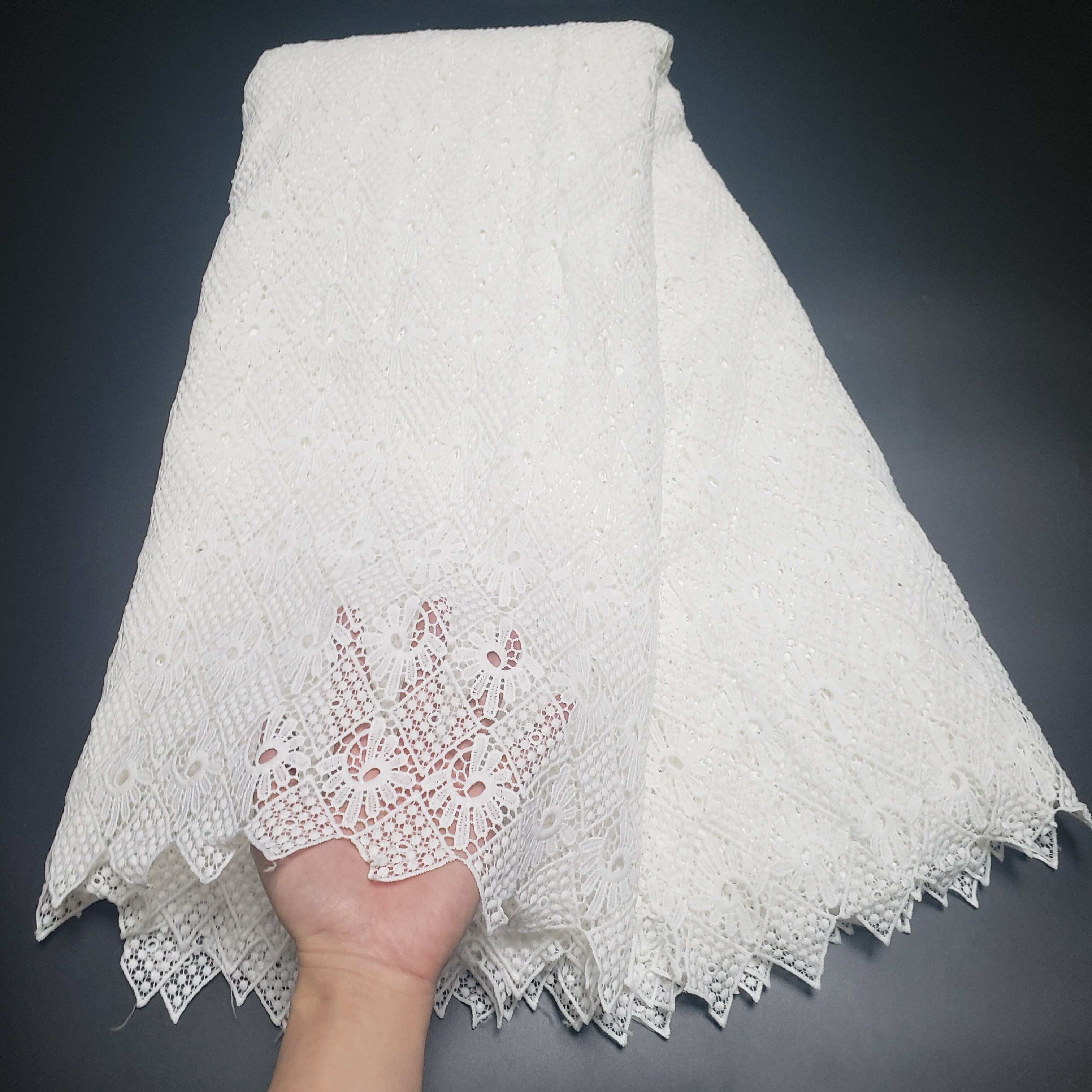 Encaje de guipur para vestido de nigeriano, tejido de cordón bordado africano clásico, muy suave, color amarillo, con cuentas, NN811: Pure white3