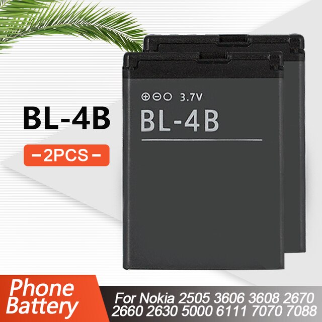 1-5PCS 700mAh BL-4B BL4B BL 4B Replacement Phone Battery For Nokia 2630 2670 2505 3606 7500 6111 7370 7373 7070 5000 N75 N76: 2PCS