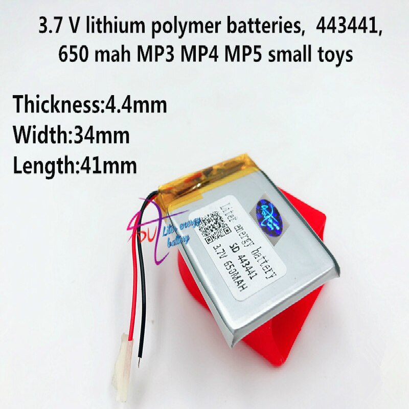 3.7 V, 650mAH 443441 453438 453540 Polymeer lithium-ion/Li-Ion batterij voor MP3, MP4, SPEAKER, bluetooth, GPS, speelgoed, smart watch