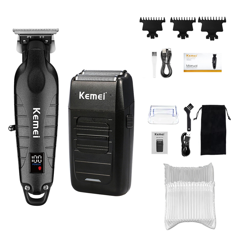 Kemei tondeuse set voor mannen, elektrisch scheerapparaat, tondeuse, professionele snijmachine, KM-2290, KM-2293, KM-1102: Zilver