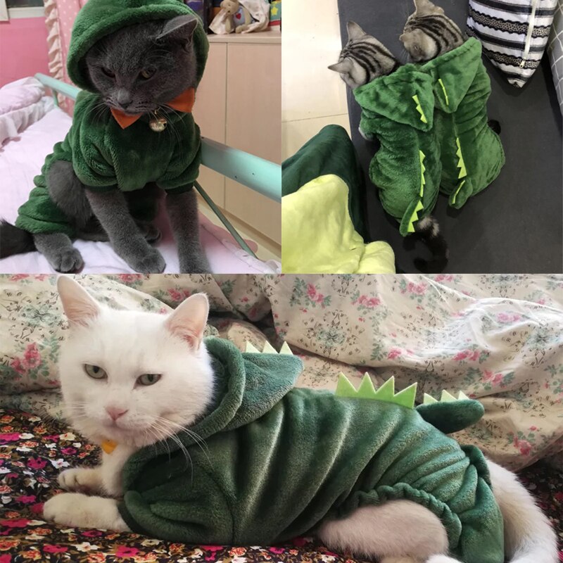 Invierno, ropa gato, de dinosaurio ropa para mascotas para gatos pequeños divertido Sudadera con capucha traje de mascotas, gatito cálido abrigo suministros XS-XXL