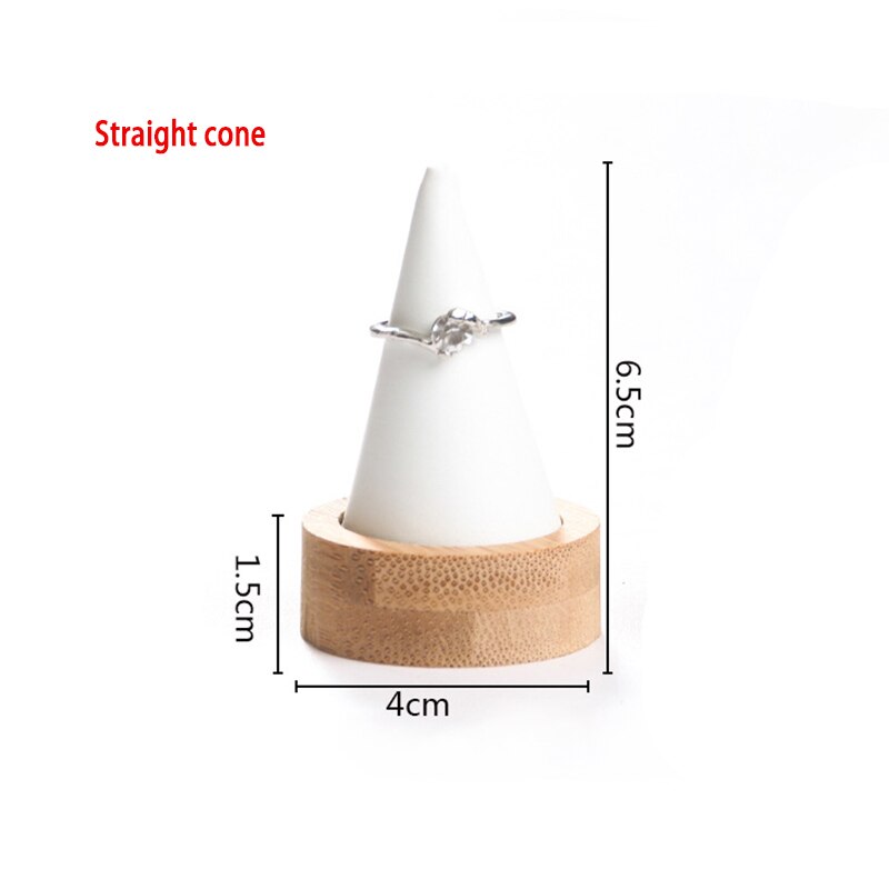 Bamboo White PU Fingertip Oblique Cone Ring Display Stand Case Ring Holder Jewelry Display Stand Ring Showcase Storage: Straight cone