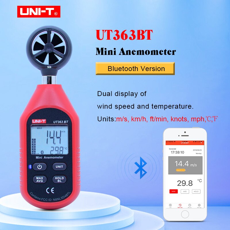 UNI-T UT363BT Wind Meter Digitale Bluetooth Zakformaat Anemometer Meting Thermometer Mini Wind Meter Anemometer