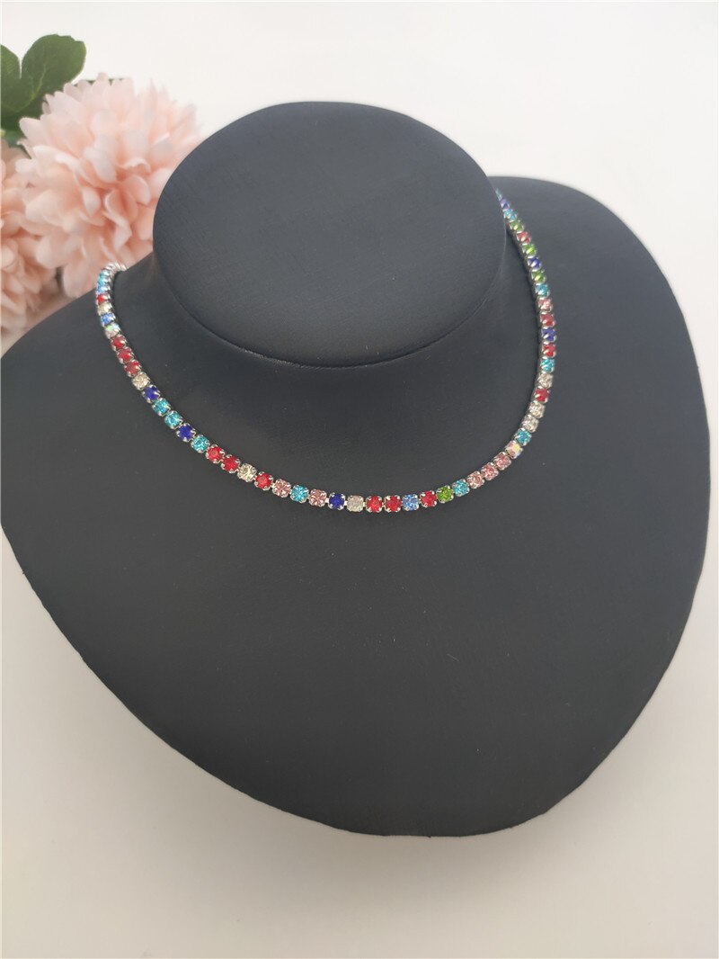 Collar de cadena de tenis para mujer, gargantilla de cristal, collar de Torques, joyería de , cadena de diamantes de imitación de Color plateado de una pieza: Multicolor