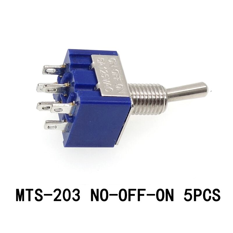 5PCS/LOT Miniature Toggle Switch Single Pole Double Throw ON-OFF-ON ON-ON 125VAC 6A 1/4 Inch Mounting MTS-102 103 202 203 MTS102: MTS-203
