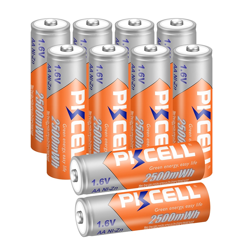 10PCS PKCELL battery AA Ni-Zn AA Rechargeable Battery 1.6V 2500mWh bateria Rechargeable Batteriesfor Toys Camera batteries