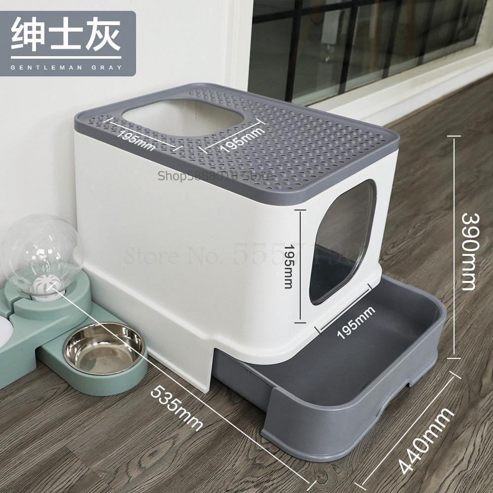 Cat litter box Fully closed drawer Top-entry splash-proof cat supplies Deodorant feces bowl Extra large oversized cat toilet: 535x440x390mm  1