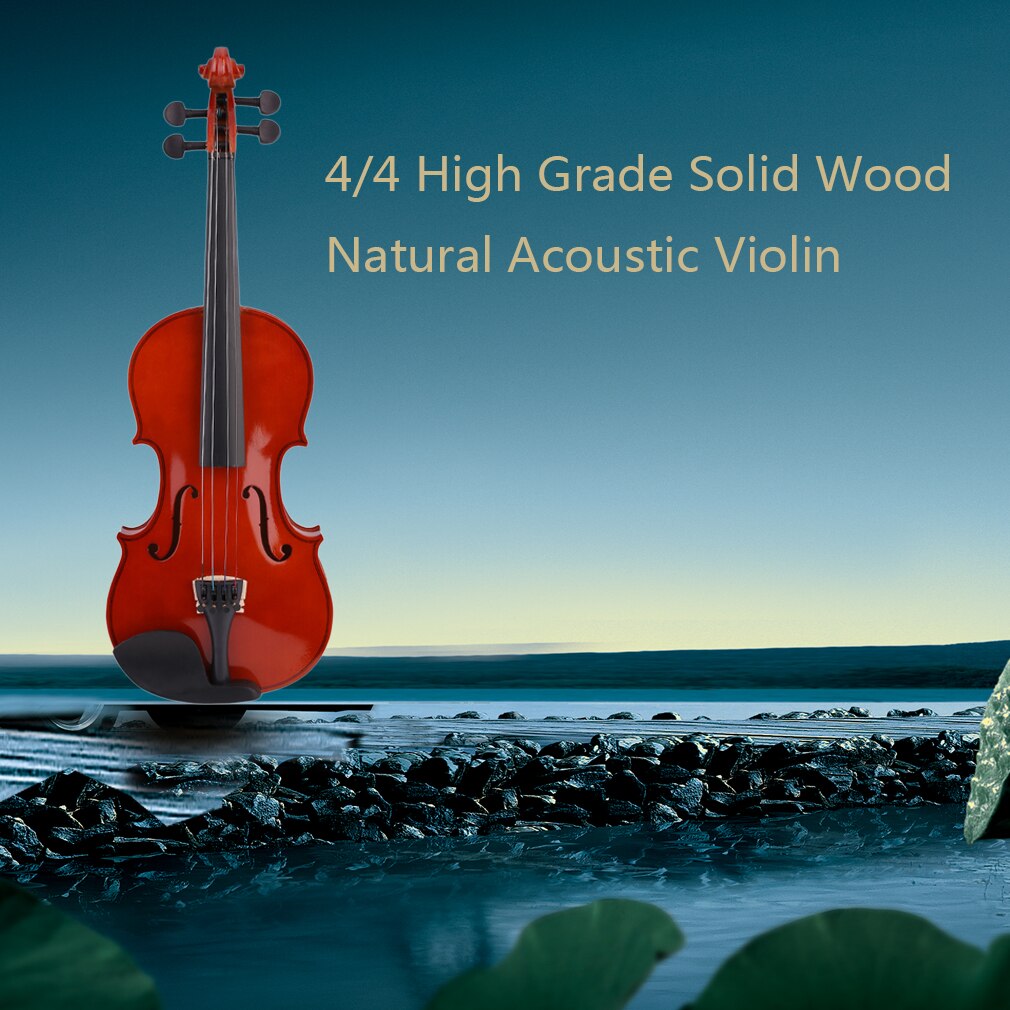 4/4 High Grade Full Size Solid Wood Natural Acoustic Violin Fiddle With Case Bow Rosin Musical Instrument