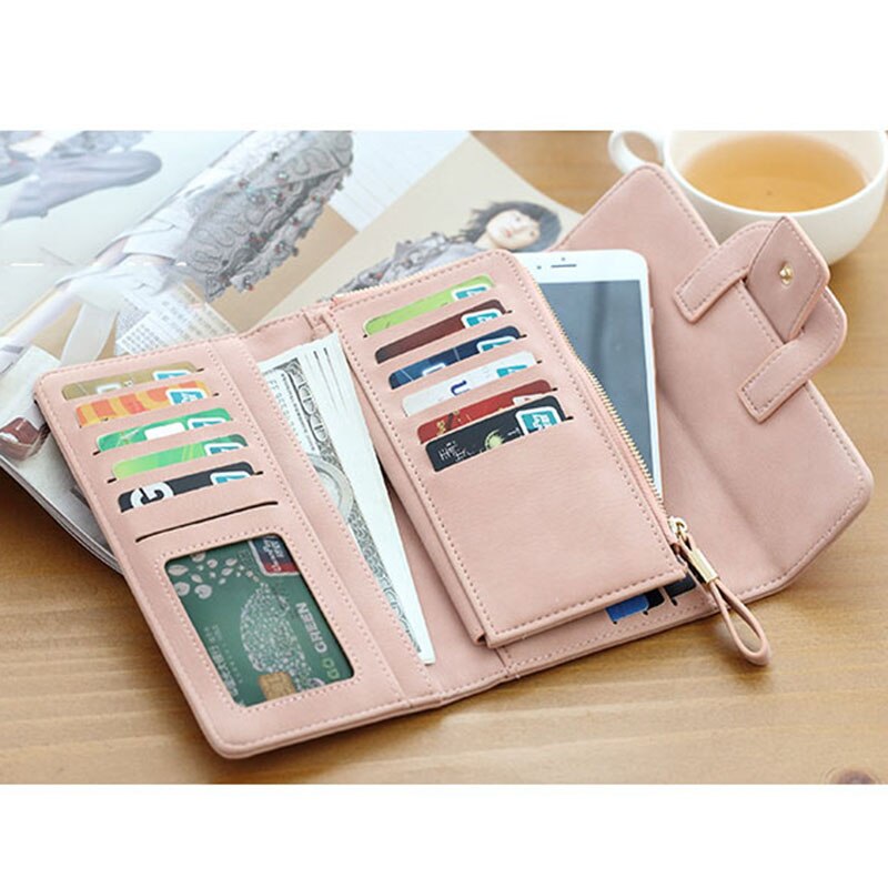 Casual Long Wallet Women Purse Card Holder Clutch Cell Phone Wallet Ladies Retro Matte Leather Hasp Coin Purse Carteira Feminina