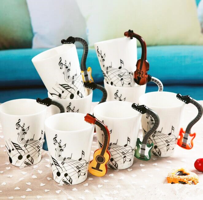 Musik violinstil gitarr keramisk mugg kaffe te mjölk stavkoppar med handtag kaffemugg nyhet