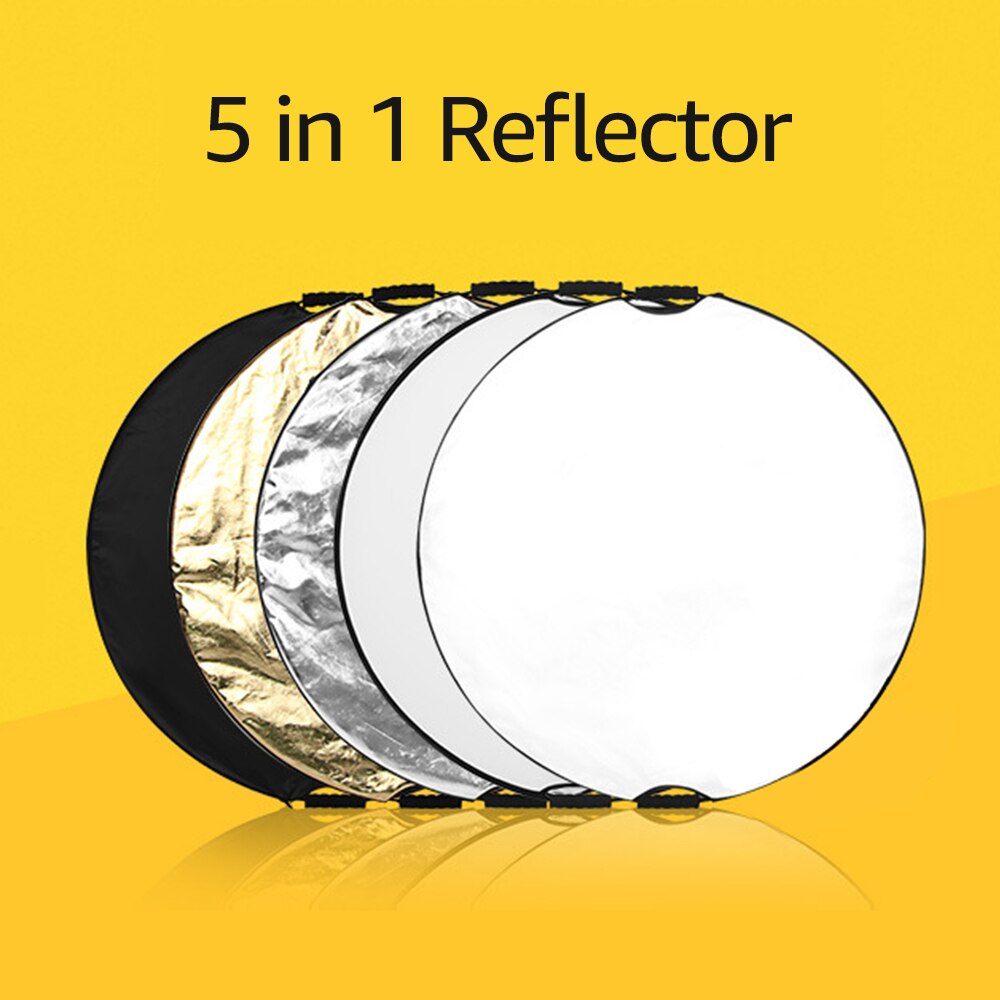 Reflector de iluminación portátil 5 en 1, 80cm, con bolsa de almacenamiento portátil para fotografía interior y exterior