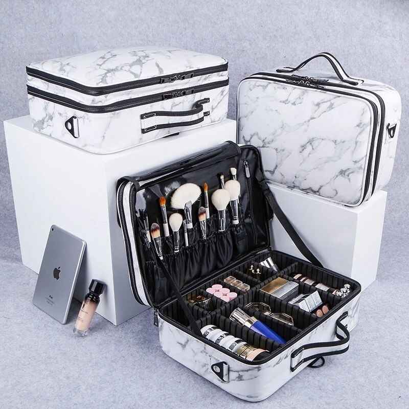 Kobiety PU skóra makijaż torba profesjonalny Manicure artysta torba na kosmetyki kobiece zestawy pełny Organizer na kosmetyki wózek Beauty Box