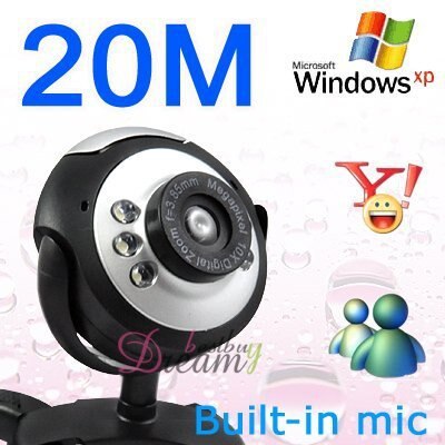 1 Stück Neu20.0 mega Pixel 20,0 Mt 6 LED USB PC Kamera Webcam + Mic Schwarz Farbe