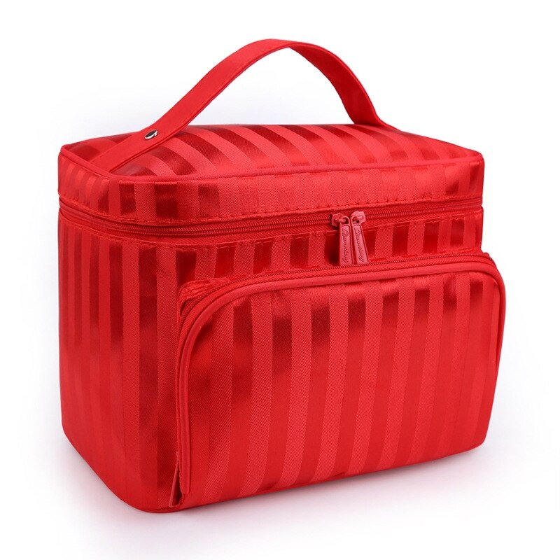 Do Not Miss Women Cosmetic Makeup Bag Folding Travel Makeup Organizer Bag Waterproof Cosmetic Bag Makeup Brushes Case Wash Bags: Red stripe