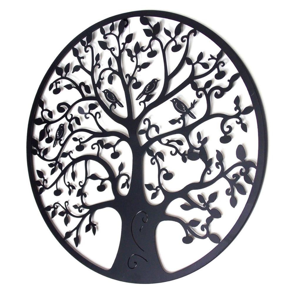 Decoración colgante de pared de árbol de la vida redondo 3D, diámetro de 60cm, arte del hierro, adorno para colgar en el hogar, decoración de pared de árbol de hierro