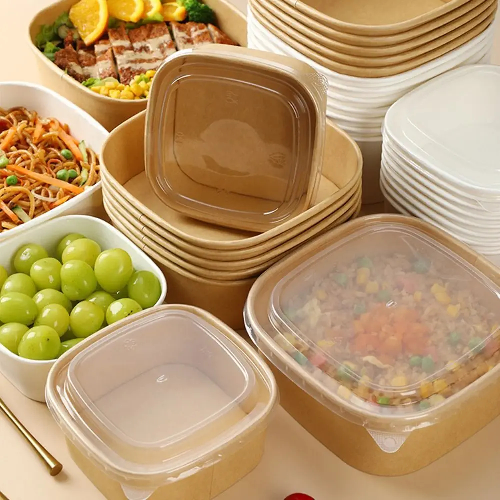 Quadratische Kraftpapier-Quadrat-Lunchbox, Einweg-Lunchbox, schnell-Lebensmittel-Verpackungsbox, Papierschalen mit Deckel, quadratische Bento-Boxen für Höhle Haushalt