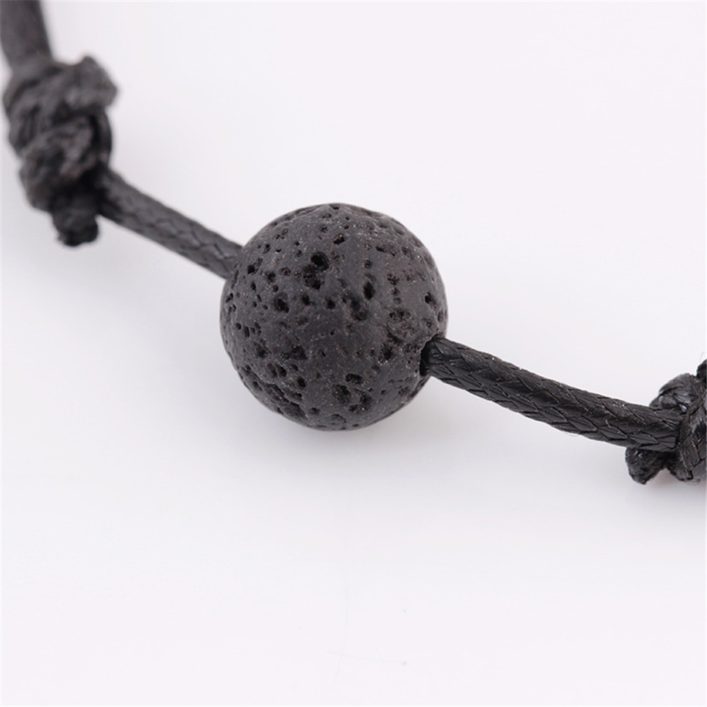 1Pc Natural Lava Volcanic Stone Round Stone Ball Essential Oil Diffuser Leather Bracelet Adjustable