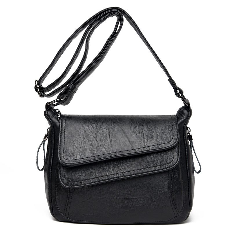 Crossbody Tassen Voor Vrouwen Flappen Luxe Handtassen Tassen Lederen Vintage Vrouwelijke Messenger Bag Dames Schoudertassen: Black