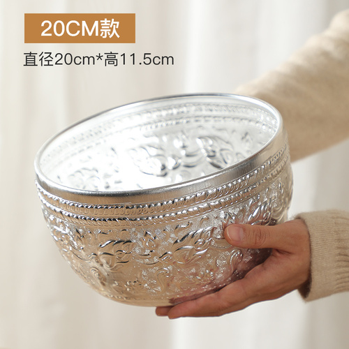 Cuenco de Metal para artesanía tailandesa, vajilla redonda tallada a mano para restaurante y Hotel, suministros para el hogar: 20X11.5 CM