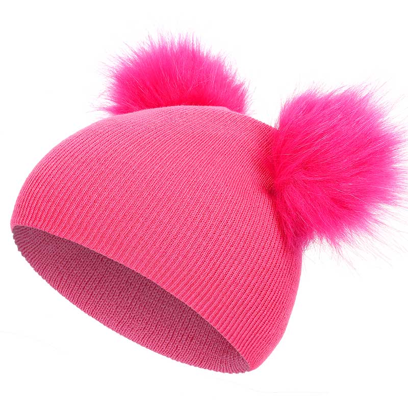 Lasten tupsupipo lasten talvipipo söpö poika tyttö lämmin hauska pörröinen pipo mukava yksivärinen puuvillapipo: Tumma pinkki