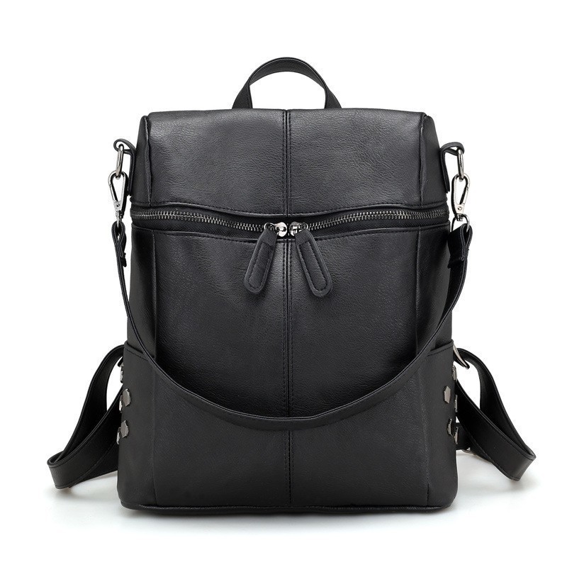 TTOU femmes sac à dos en cuir sacs d'école pour adolescent filles grand sac à dos scolaire Vintage solide sacs à bandoulière: Black
