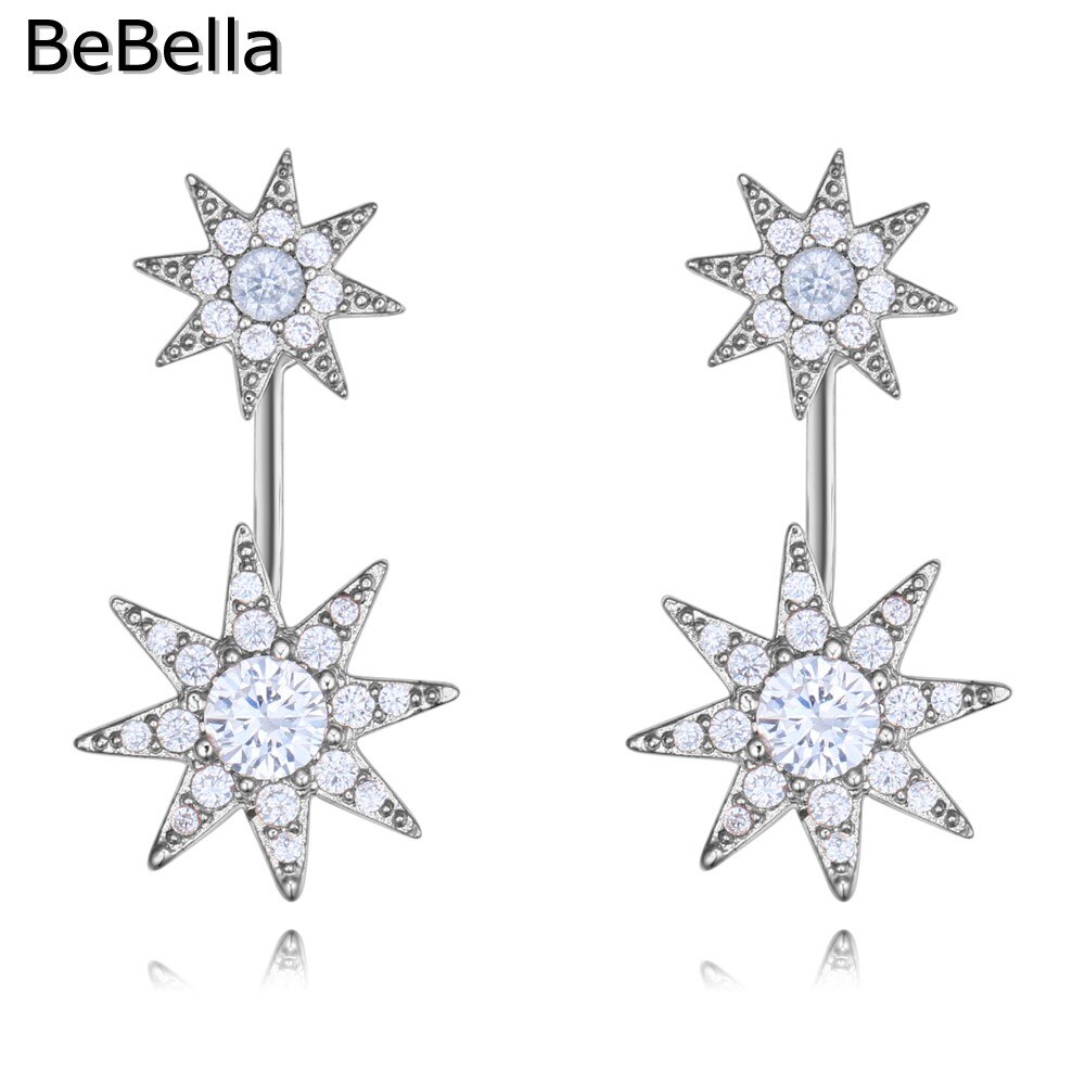 BeBella-pendientes de estrella de piedra redonda para mujer y niña, chaquetas con circonita cúbica, joyería para novia, de cumpleaños