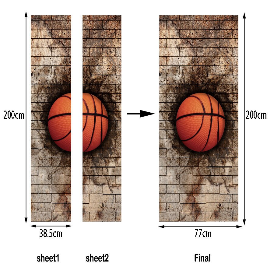 Basketbal Deur Stickers Mode Decor Moderne Woninginrichting Sport Art Print 3D Pvc Sticker Zelfklevende Waterdicht Behang: Default Title