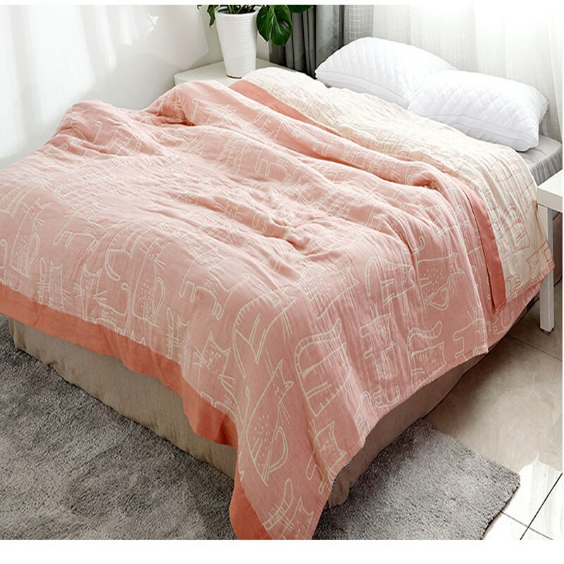 Gaas Dunne Quilt Bohemian Stijl Katoen Bed Deken Zachte Cartoon Kat Bespread Voor Dubbele Bed Beddengoed Sprei Voor Queen king Bed