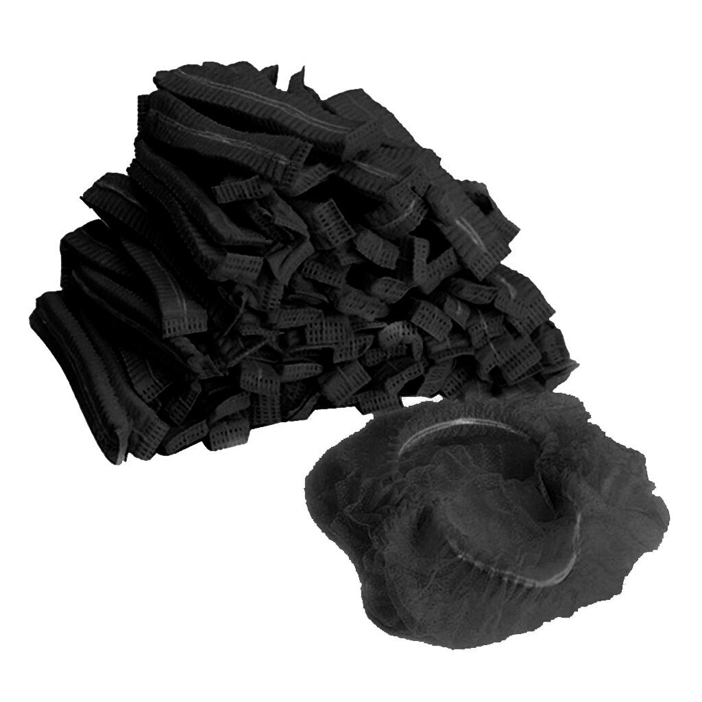 100x Disposable Mob Cap Dustproof Hats Head Cover Catering Industrial: Black