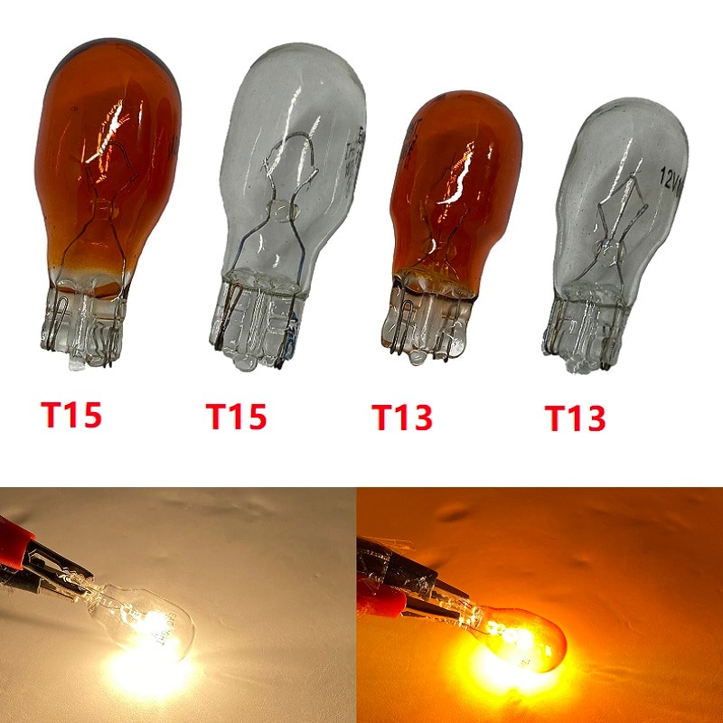 Bombilla halógena de bajo consumo para Interior de coche, Base de cuña automotriz, color blanco/ámbar claro, 12V, 2/4/10 unidades, T15, W16W, T13, W10W
