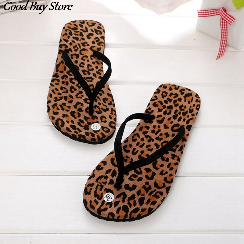 Womens Leopard Flip Flops Casual Platte Schoenen Meisjes Zomer Lichtgewicht Strand Slippers Mode Indoor Outdoor Slides Slipper