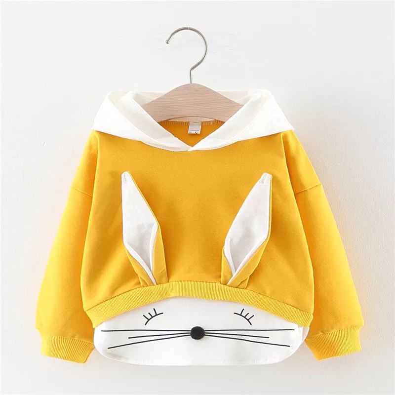 Höst vinter plus sammet flicka kläder bomull långa ärmar hoodies tröjor tecknade öra sportkläder barn t-shirt toppar