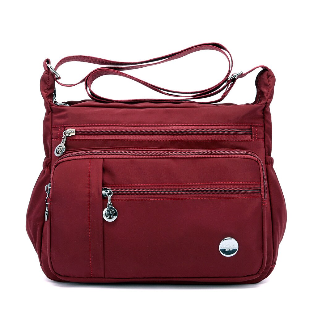 Women Shoulder Handbag Roomy Multiple Pockets Bag Ladies Crossbody Purse Tote Top Handle Satchel: Deep red-L