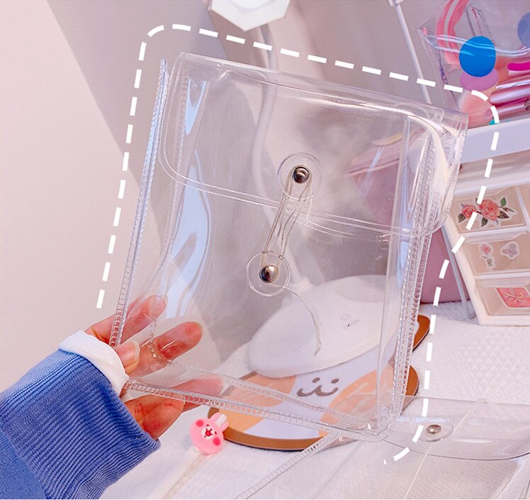 Läpinäkyvä pvc paksunnettu kawaii karhu kani työpöytä järjestäjä penaali meikki säilytyspussi koulun toimisto paperitavarat