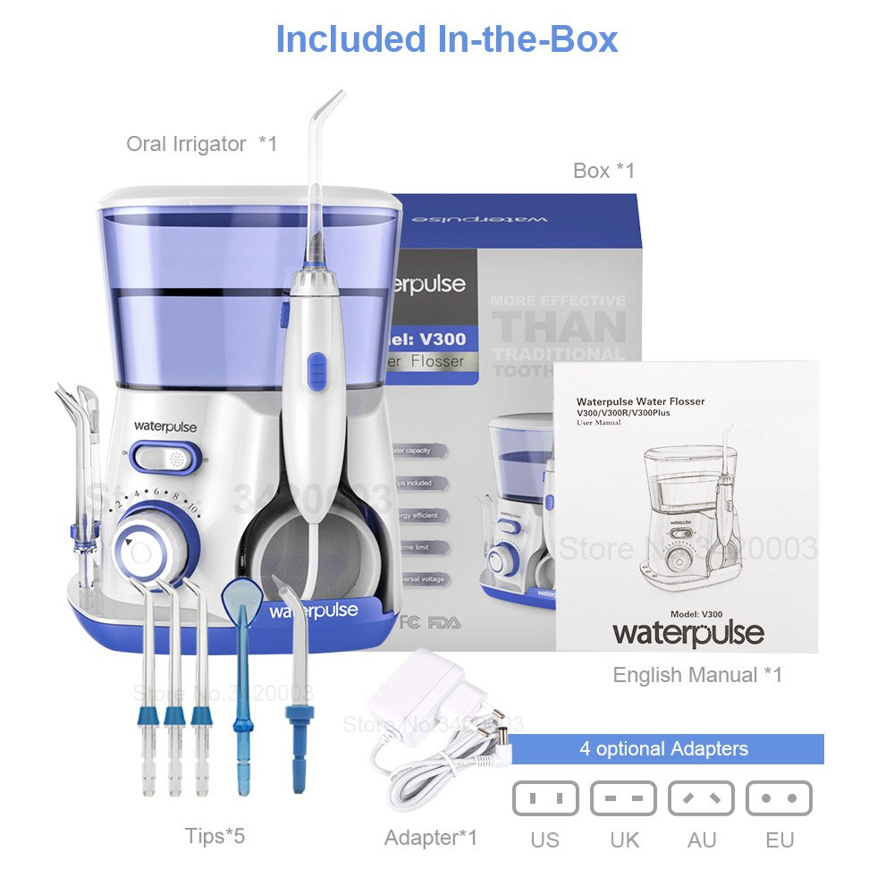 Waterpulse V300R Water Flosser Met 5 Tips Elektrische Monddouche Tanden Bleken 800Ml Capaciteit Mondhygiëne Voor Familie Zorg: Blauw / EU