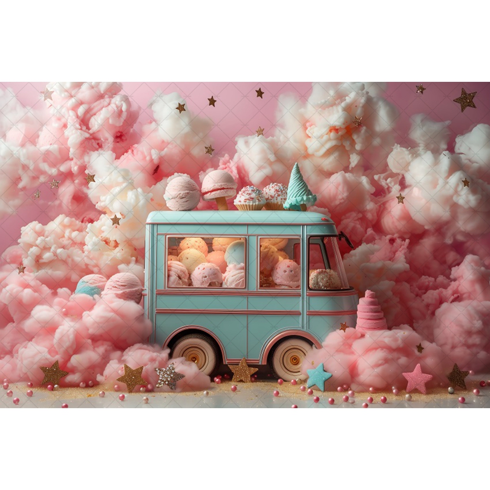 Photography Backdrop Pink Ice Cream Truck Dessert Kids Girls Birthday Poster Cake Smash Decor Background Banner Photo Studio: VIOLET/紫罗兰 / 270*1100