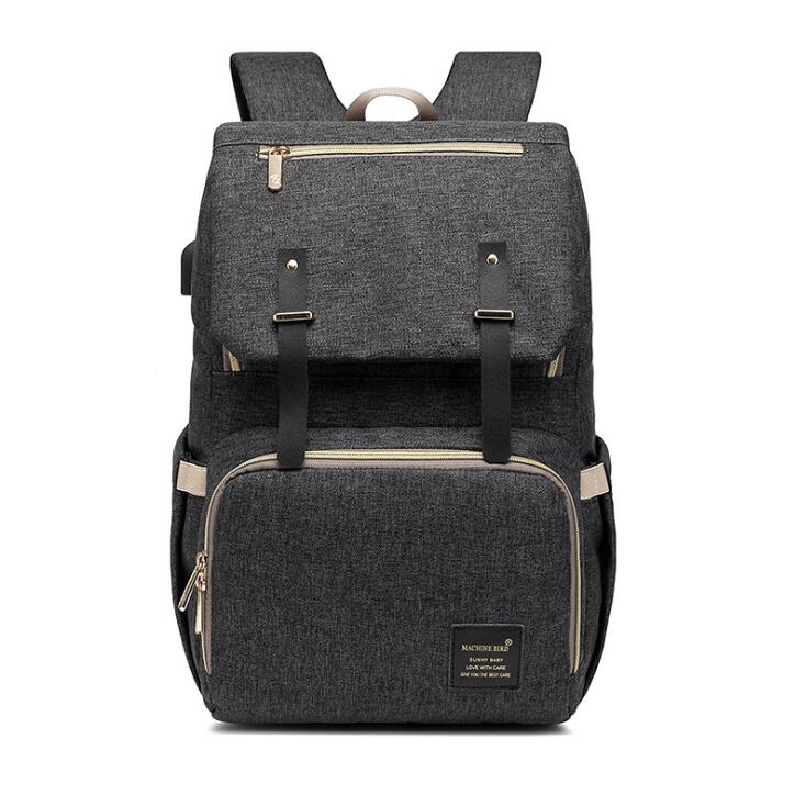 Diaper Bag Mummy Daddy Backpack Baby Stroller Bag Waterproof Oxford Handbag Nursing Nappy Bag Kits USB Rechargeable Holder: Black
