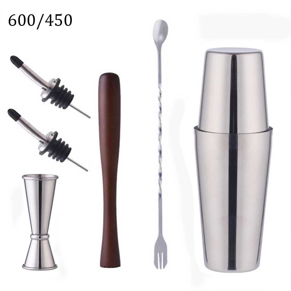 Bar Shaker Cocktail Zubehör Barware Boston Trinken Für Bartender Set Jigger Werkzeuge Edelstahl Mixer 550/750ML Holz rack: Boston A 6 Pcs