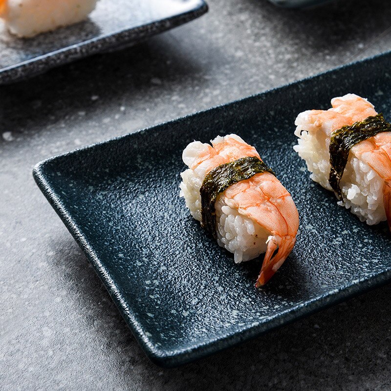 Prato de sushi retangular, prato de cerâmica, prato de carne quente, sobremesa de sashimi pratos japoneses